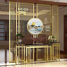 定制新中式金属隔断钛金入门玄关酒店镂空通花客厅背景